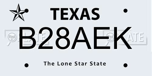 B28AEK Texas License Plate