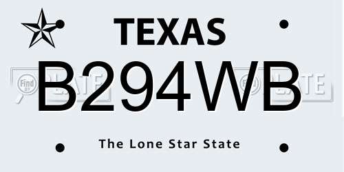 B294WB Texas License Plate