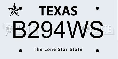 B294WS Texas License Plate