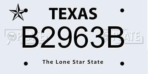 B2963B Texas License Plate