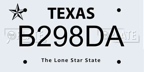 B298DA Texas License Plate