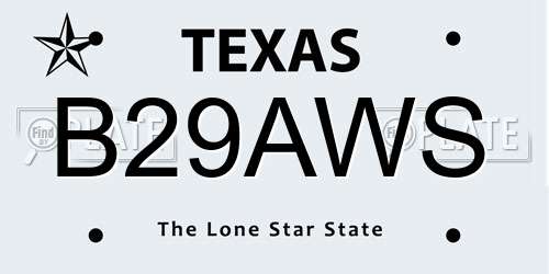 B29AWS Texas License Plate