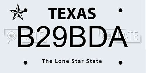B29BDA Texas License Plate