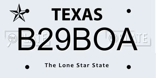 B29BOA Texas License Plate
