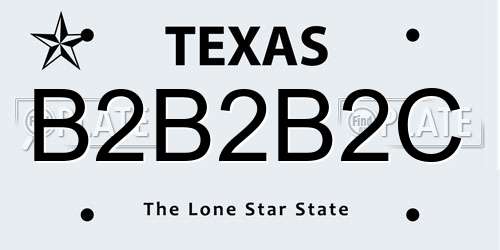 B2B2B2C Texas License Plate