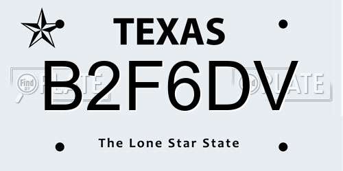 B2F6DV Texas License Plate