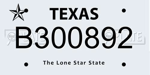 B300892 Texas License Plate