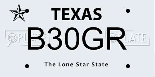 B30GR Texas License Plate
