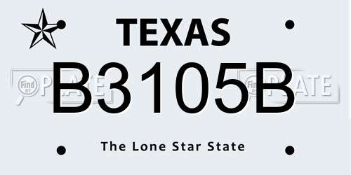 B3105B Texas License Plate