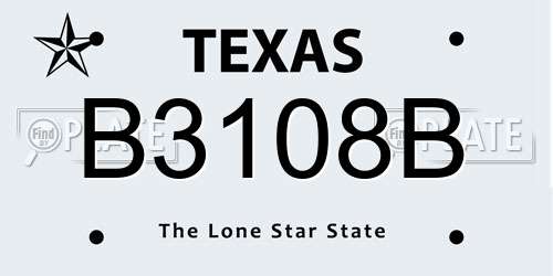 B3108B Texas License Plate