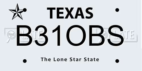 B31OBS Texas License Plate