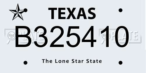 B325410 Texas License Plate