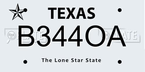 B344OA Texas License Plate