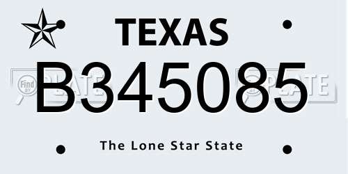B345085 Texas License Plate