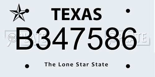 B347586 Texas License Plate