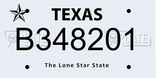 B348201 Texas License Plate