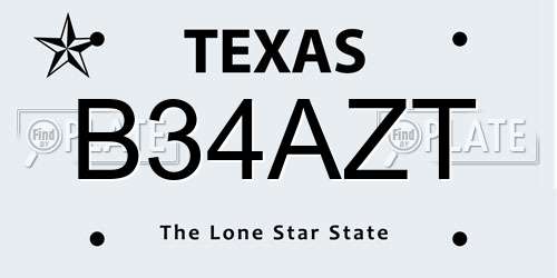B34AZT Texas License Plate