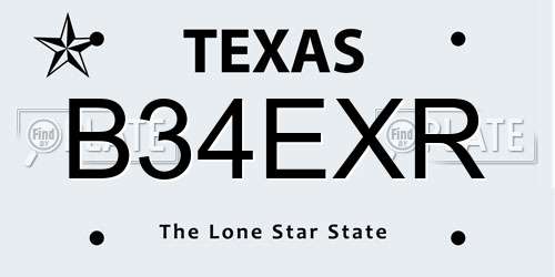 B34EXR Texas License Plate