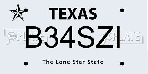 B34SZI Texas License Plate