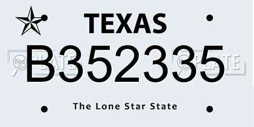 B352335 Texas License Plate