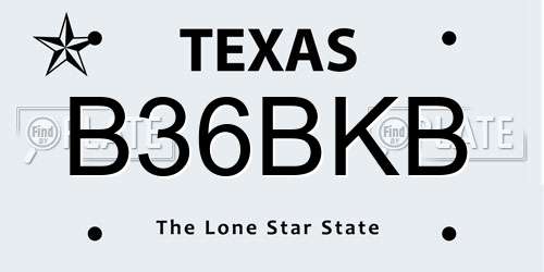 B36BKB Texas License Plate