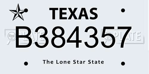 B384357 Texas License Plate
