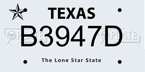 B3947D Texas License Plate