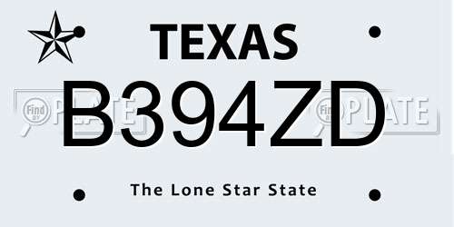 B394ZD Texas License Plate