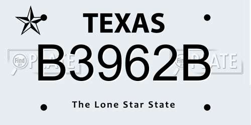 B3962B Texas License Plate