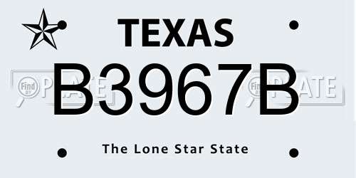 B3967B Texas License Plate