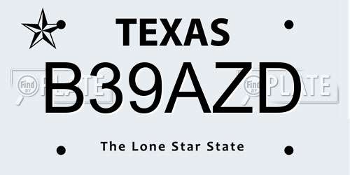 B39AZD Texas License Plate