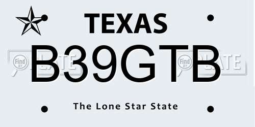 B39GTB Texas License Plate