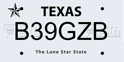 B39GZB Texas License Plate
