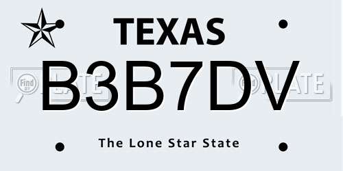 B3B7DV Texas License Plate