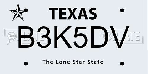 B3K5DV Texas License Plate