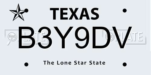B3Y9DV Texas License Plate