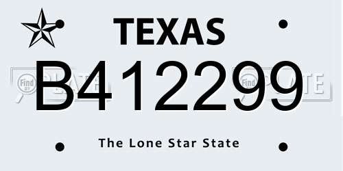 B412299 Texas License Plate