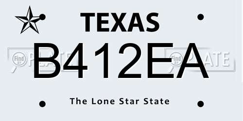 B412EA Texas License Plate