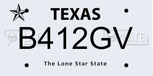 B412GV Texas License Plate