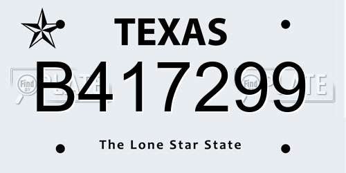 B417299 Texas License Plate