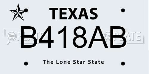 B418AB Texas License Plate