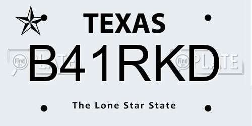 B41RKD Texas License Plate