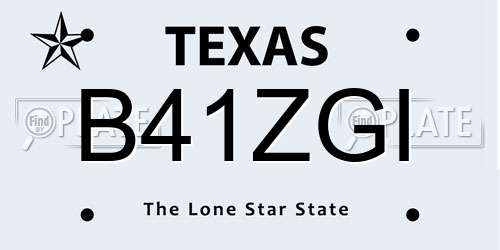 B41ZGI Texas License Plate