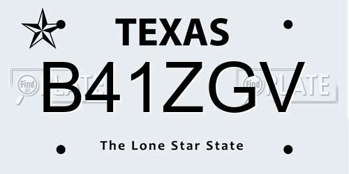 B41ZGV Texas License Plate