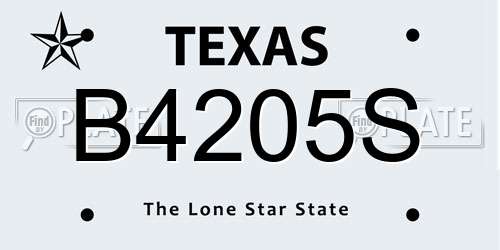 B4205S Texas License Plate