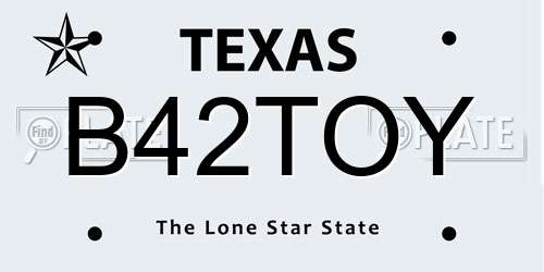 B42TOY Texas License Plate