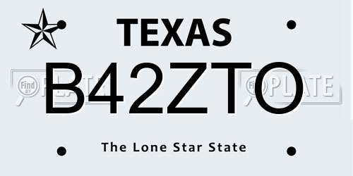B42ZTO Texas License Plate