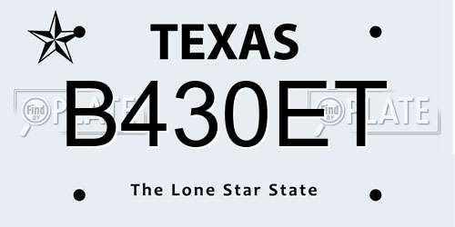 B430ET Texas License Plate