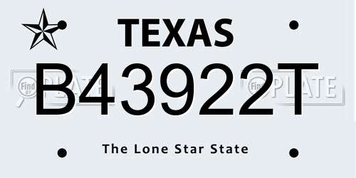 B43922T Texas License Plate