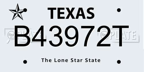 B43972T Texas License Plate